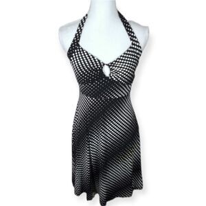 PAPAYA BLACK & WHITE POLKA-DOT HALTER DRESS SZ.S EUC